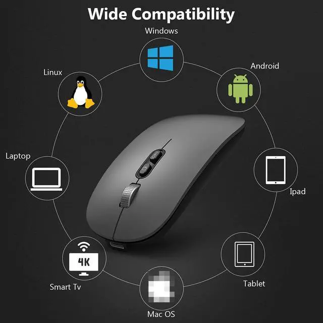 Alt view image 7 of 7 - 2.4Ghz Bluetooth Mouse, Rechargeable Wireless Mouse with Dual Mode (Bluetooth 5.0 + 2.4G Wireless), Ergonomic Portable Silent Wireless Optical Mouse for Laptop Desktop Windows Mac iOS (Gray)