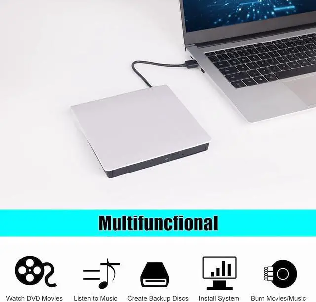 Alt view image 5 of 8 - External CD DVD Drive, USB 3.0 Portable CD/DVD +/-RW Drive/DVD Player for Laptop CD ROM CD/DVD Burner Compatible with Laptop Desktop PC Windows Linux MacOS (White)