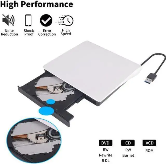 Alt view image 2 of 8 - External CD DVD Drive, USB 3.0 Portable CD/DVD +/-RW Drive/DVD Player for Laptop CD ROM CD/DVD Burner Compatible with Laptop Desktop PC Windows Linux MacOS (White)