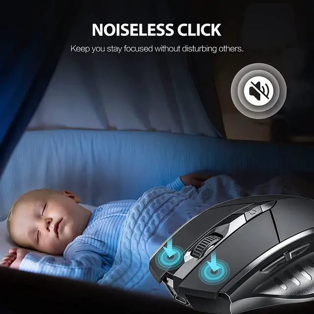 Alt view image 3 of 7 - Bluetooth Wireless Mouse, Silent Rechargeable Bluetooth + 2.4G Wireless Mouse (Tri-Mode: BT 5.0/4.0+2.4G), Ergonomic Portable Mouse Bluetooth for Laptop PC Computer, MacOS, Android, Windows