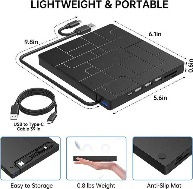 Alt view image 6 of 7 - External CD DVD Drive, USB 3.0 & USB C High Speed Data Transfer Ultra Slim Portable DVD-ROM CD-RW Player, 6-in1 External CD DVD Burner for Laptop with 4 USB Ports, SD/TF Card Slots,1 Type-C Ports