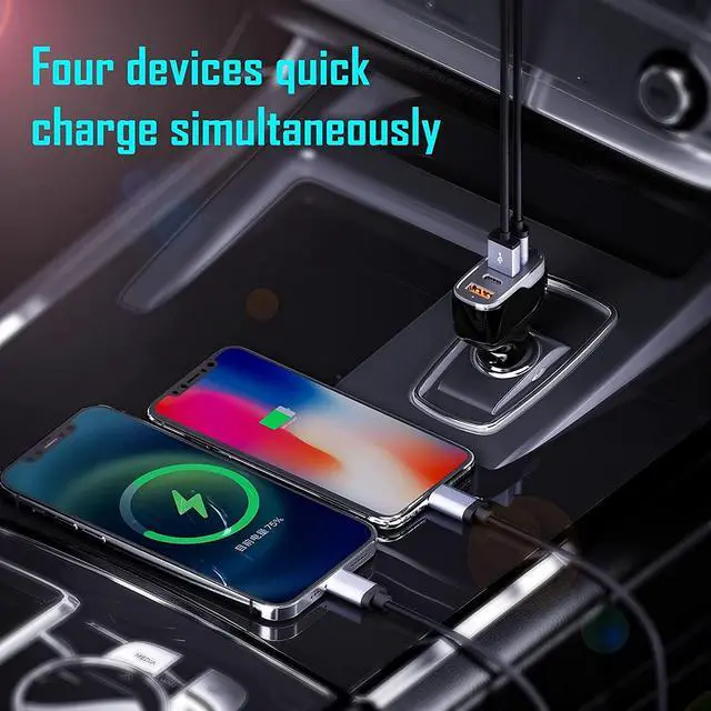 Alt view image 5 of 6 - 4 Ports USB C Car Charger 40W Fast Charging Cigarette Lighter Adapter, Dual QC 3.0 18W & PD 20W Android Car Phone Charger Compatible with IOS Android Smartphones...