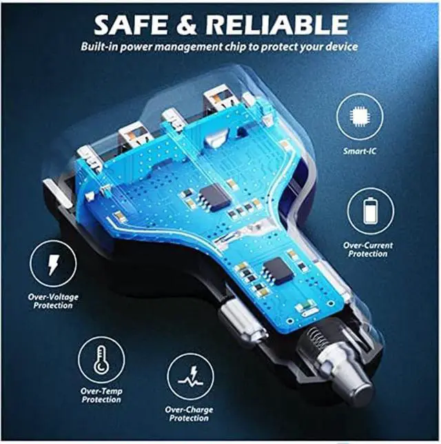 Alt view image 4 of 6 - 4 Ports USB C Car Charger 40W Fast Charging Cigarette Lighter Adapter, Dual QC 3.0 18W & PD 20W Android Car Phone Charger Compatible with IOS Android Smartphones...