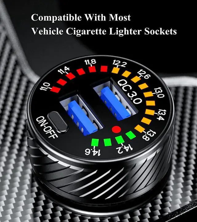 Alt view image 2 of 7 - Car Charger, 36W Fast Car Charger Adapter, Dual USB Car Charger Fast Charge with Colorful Voltmeter & ON/Off Switch (Black)