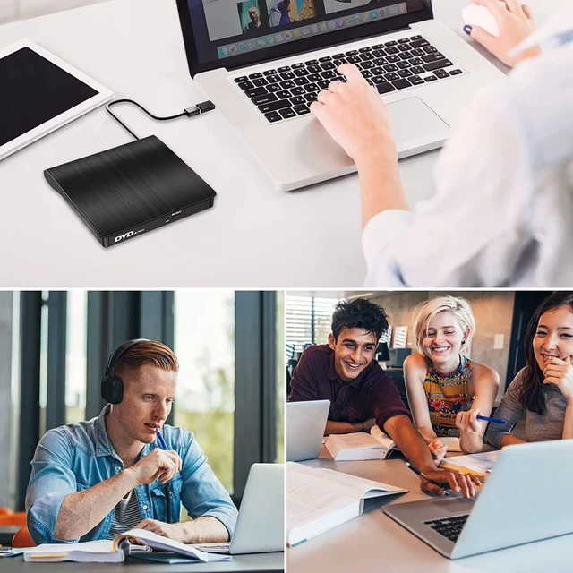 Alt view image 7 of 7 - External CD DVD Drive, External CD/DVD-RW Burner Optical DVD Drive USB 3.0 & Type-C, External CD Drive for Laptop, Desktop PC, Compatible with Windows 11/10/8/7/XP, Vista 7/8, Linux, MacOS (Black)
