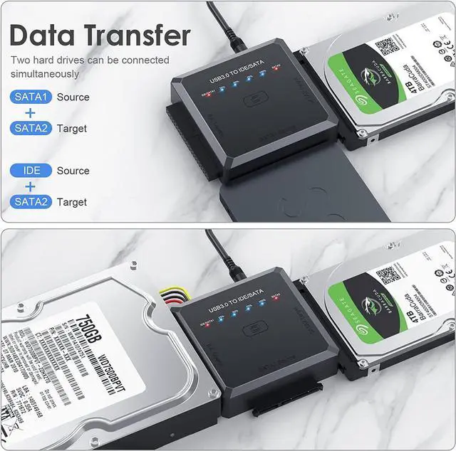 Alt view image 5 of 7 - [Upgraded] Hard Drive Reader - SATA/IDE to USB 3.0 Adapter [One-Click Backup & Progress LED Light] External Hard Drive Adapter Converter for 2.5/3.5 HDD/SSD Hard Drive, Included 12V/2A Power Adapter