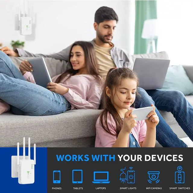 Alt view image 6 of 7 - AC1200 WiFi Extender Booster, 1200Mbps WiFi Extender Booster Dual Band 5GHz & 2.4GHz Wireless Signal Booster with Ethernet/LAN Port, WiFi Repeater Support WPS Simple Setup, US Plug