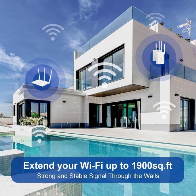AC1200 WiFi Extender Booster, 1200Mbps WiFi Extender Booster Dual Band 5GHz  & 2.4GHz Wireless Signal Booster with Ethernet/LAN Port, WiFi Repeater  Support WPS Simple Setup, US Plug 