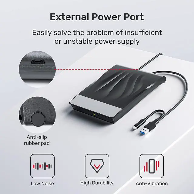 Alt view image 5 of 8 - External CD/DVD Drive for Laptop with USB 3.0 and Type-C, Portable DVD Player, Optical CD DVD Burner CD ROM CD/DVD Writer Reader for Laptop Desktop PC Windows 11/10/8/7, MacOS, Linux (Black)