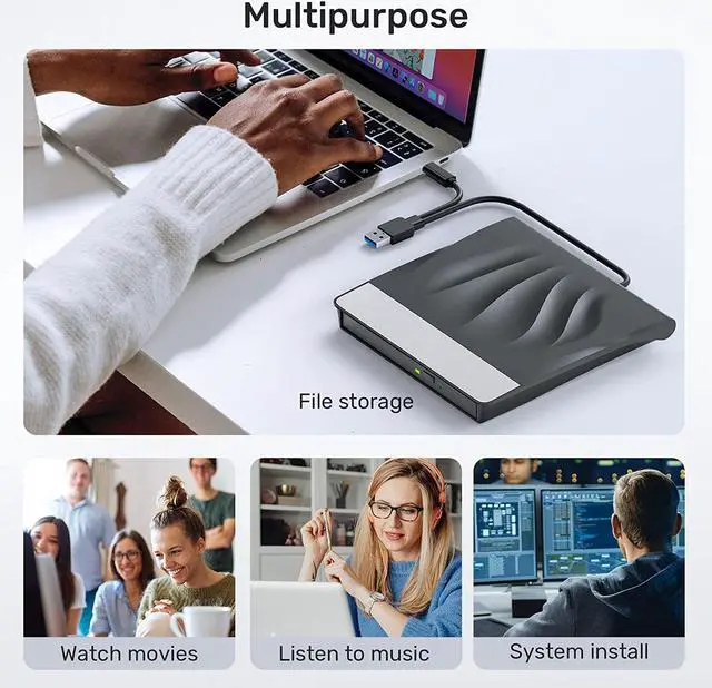Alt view image 6 of 8 - External CD/DVD Drive for Laptop with USB 3.0 and Type-C, Portable DVD Player, Optical CD DVD Burner CD ROM CD/DVD Writer Reader for Laptop Desktop PC Windows 11/10/8/7, MacOS, Linux (Black)