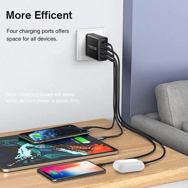 Alt view image 4 of 7 - [2 PACK, Black] 35W USB C Fast Charger Upgraded Wall Charger Block, 2-Pack 4 Ports Power Delivery Fast Type C USB A Charging Block Plug Adapter Compatible for Galaxy S10+ S9+ Note 10+ Note 9+