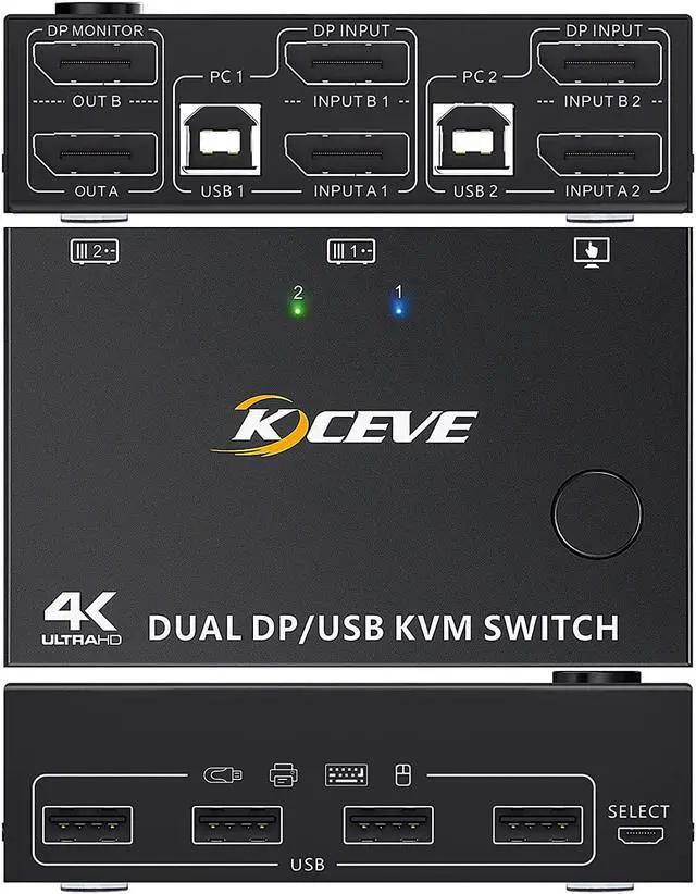 Alt view image 2 of 7 - 2 Port Dual Monitor Displayport KVM Switch 2 Computer 2 Monitors, Two Monitors Displayport USB DP KVM Dual Monitor Switcher 2 in 2 Out, Supports 4K @60Hz for 2 PCs  sharing keyboard, mouse and monitor