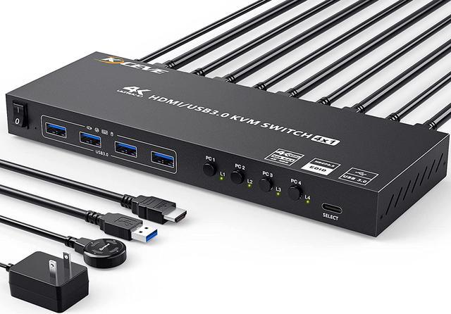 USB 3.0 KVM Switch HDMI 4 Port Support 4K @60Hz 2K @120Hz Simulation EDID,  USB HDMI