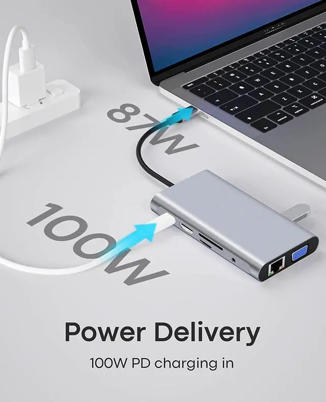 Alt view image 6 of 7 - AUTYUE USB C Hub Multiport Type C Docking Station Adapter, 10-in-1 USB C Dongle with 4K HDMI,VGA,1000M Ethernet, 3 USB 3.0 Ports,100W PD,SD/TF Card Reader, 3.5mm Aux,for MacBook Pro 2023/2022, Laptop