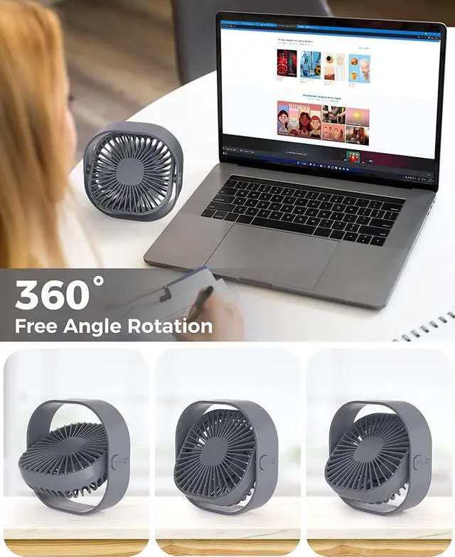 Alt view image 6 of 7 - Small USB Desk Fan, 4 Inch Quiet Mini Table Fan, 3 Speeds Portable Desktop Fan, 360°Rotatable Little Personal Fan, Small Cooling Fan with USB Cable, Mini Fan for Home Office Bedroom Summer Gift