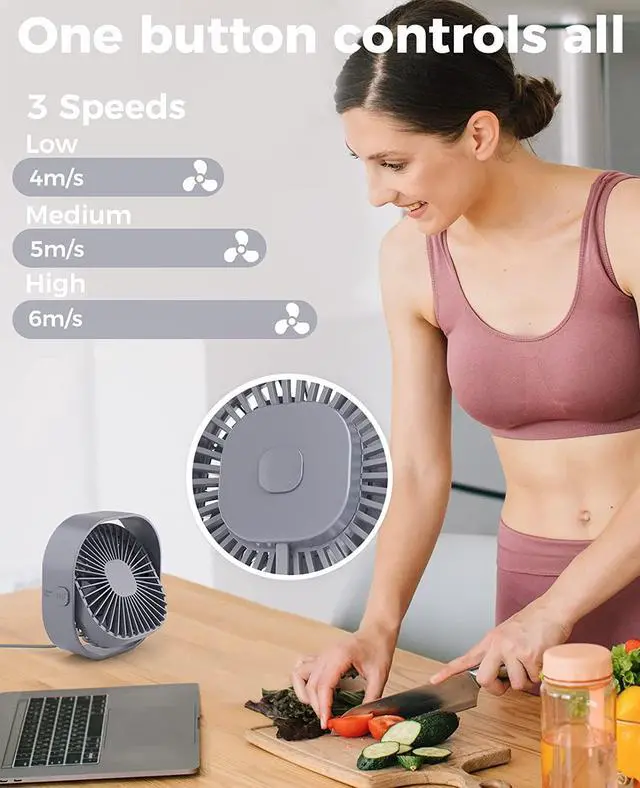 Alt view image 3 of 7 - Small USB Desk Fan, 4 Inch Quiet Mini Table Fan, 3 Speeds Portable Desktop Fan, 360°Rotatable Little Personal Fan, Small Cooling Fan with USB Cable, Mini Fan for Home Office Bedroom Summer Gift
