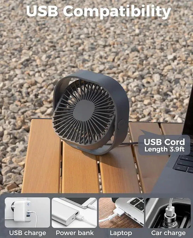 Alt view image 5 of 7 - Small USB Desk Fan, 4 Inch Quiet Mini Table Fan, 3 Speeds Portable Desktop Fan, 360°Rotatable Little Personal Fan, Small Cooling Fan with USB Cable, Mini Fan for Home Office Bedroom Summer Gift
