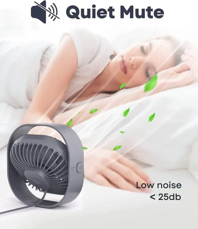 Alt view image 7 of 7 - Small USB Desk Fan, 4 Inch Quiet Mini Table Fan, 3 Speeds Portable Desktop Fan, 360°Rotatable Little Personal Fan, Small Cooling Fan with USB Cable, Mini Fan for Home Office Bedroom Summer Gift