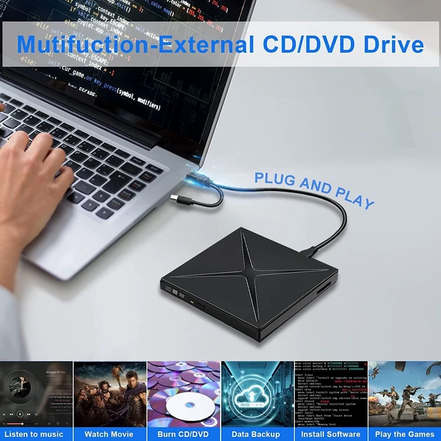 Alt view image 4 of 7 - External CD DVD Drive for Laptop, High Speed USB 3.0 Type -C Portable CD DVD Player Burner, 5 in 1 Optical DVD CD ROM Drive Reader Writer Compatible with Desktop PC Windows Linux Mac OS