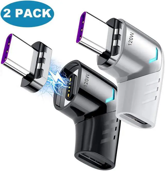 Main image of [2 PACK] USB C Magnetic Adapter, Type C Connector Right Angle 90 Degree Adapter, Support PD 120W Quick Charge, 480Mbps Data Transfer, Compatible with MacBook Pro Air, USB-C Mobile Phone, PC&Laptop