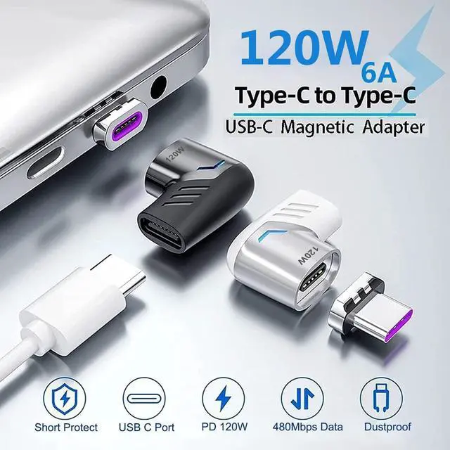 Alt view image 2 of 7 - [2 PACK] USB C Magnetic Adapter, Type C Connector Right Angle 90 Degree Adapter, Support PD 120W Quick Charge, 480Mbps Data Transfer, Compatible with MacBook Pro Air, USB-C Mobile Phone, PC&Laptop