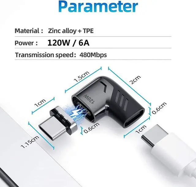 Alt view image 5 of 7 - [2 PACK] USB C Magnetic Adapter, Type C Connector Right Angle 90 Degree Adapter, Support PD 120W Quick Charge, 480Mbps Data Transfer, Compatible with MacBook Pro Air, USB-C Mobile Phone, PC&Laptop