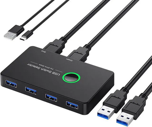 Main image of USB 3.0 Switch Selector, USB3.0 2 in 4 Out for 2 Computers Share 4 Port USB KVM Switcher Hub for PC Mouse Keyboard Printer Scanner Compatible with Windows, MacOS