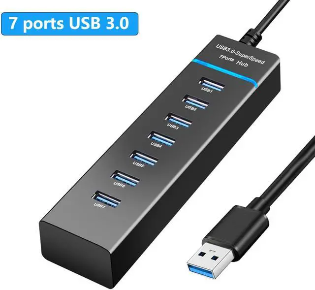 Main image of USB Hub, 7-Port USB 3.0 Hub - High-Speed with LED Indicator - Compatible with iMac Pro, MacBook Air, Mac Mini/Pro, Surface Pro, PC and Laptop - Portable and Efficient (Black, 30cm)
