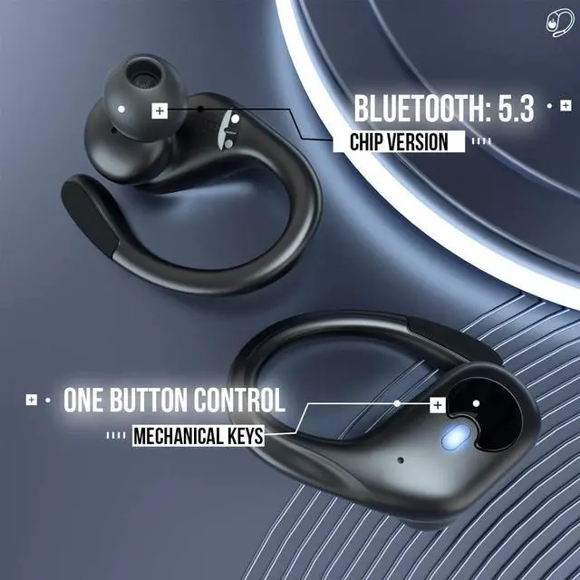Alt view image 5 of 7 - True Wireless Earbuds, Bluetooth 5.3 Headphones 72Hrs Playback Sport Earphones with Earhooks, IPX7 Waterproof Over-Ear Headset Buit-in Mic,LED Display TWS Ear Buds for Workout Sports