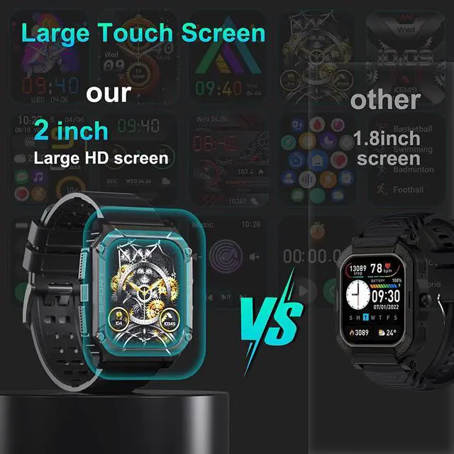 Alt view image 6 of 6 - Smart Watch-Military Smart Watches for Men, 1.95'' Military Watch with Bluetooth Call IP68 Waterproof Smart Watches Rugged Outdoor Men's Watch for iPhone Android Smartwatch with Bp Heart Rate Monitor
