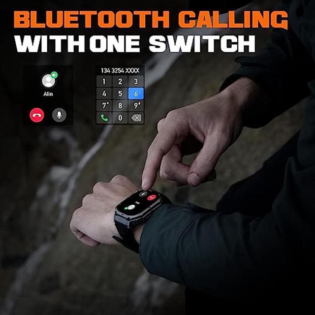 Alt view image 7 of 7 - Men's Smart Watch,100M Waterproof Rugged Military Smartwatch with Bluetooth Call(Answer/Dial Calls) 2-inch Utral Large HD Display 70 Days Extra Long Battery Life, 100+ Sports Modes Fitness Tracker