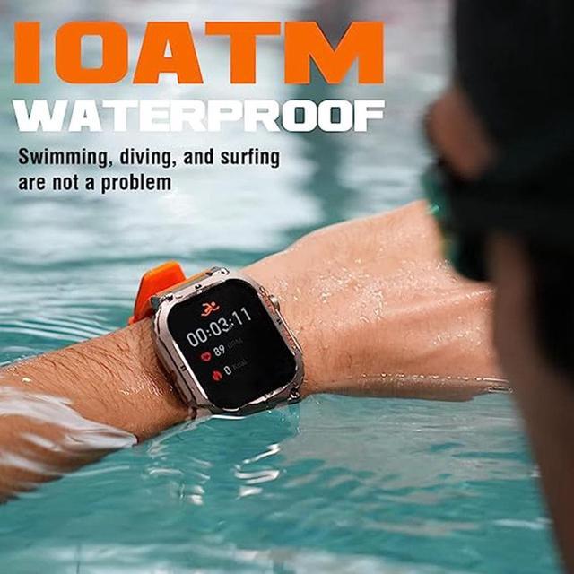 Alt view image 6 of 7 - Men's Smart Watch,100M Waterproof Rugged Military Smartwatch with Bluetooth Call(Answer/Dial Calls) 2-inch Utral Large HD Display 70 Days Extra Long Battery Life, 100+ Sports Modes Fitness Tracker