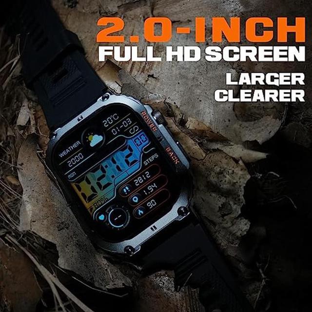 Alt view image 4 of 7 - Men's Smart Watch,100M Waterproof Rugged Military Smartwatch with Bluetooth Call(Answer/Dial Calls) 2-inch Utral Large HD Display 70 Days Extra Long Battery Life, 100+ Sports Modes Fitness Tracker