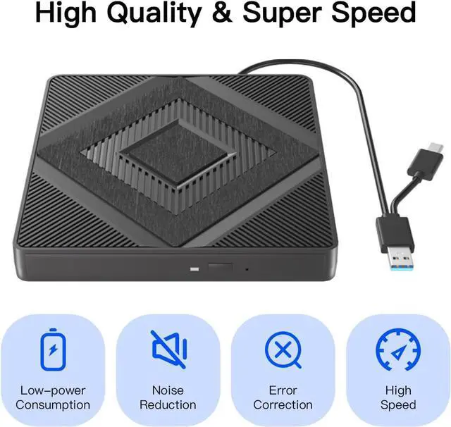 Alt view image 2 of 7 - External CD DVD Drive,USB 3.0 Type C Portable CD/DVD +/-RW Drive,DVD/CD ROM Reader Writer Burner DVD Player External Optical Drives For Laptop Desktop PC Windows 11/10/8.1/7/XP Macbook Mac OS Linux