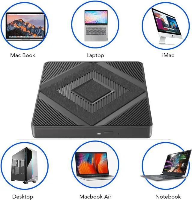 Alt view image 5 of 7 - External CD DVD Drive,USB 3.0 Type C Portable CD/DVD +/-RW Drive,DVD/CD ROM Reader Writer Burner DVD Player External Optical Drives For Laptop Desktop PC Windows 11/10/8.1/7/XP Macbook Mac OS Linux