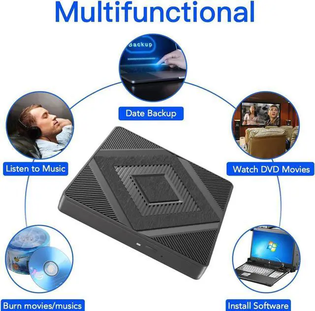 Alt view image 6 of 7 - External CD DVD Drive,USB 3.0 Type C Portable CD/DVD +/-RW Drive,DVD/CD ROM Reader Writer Burner DVD Player External Optical Drives For Laptop Desktop PC Windows 11/10/8.1/7/XP Macbook Mac OS Linux
