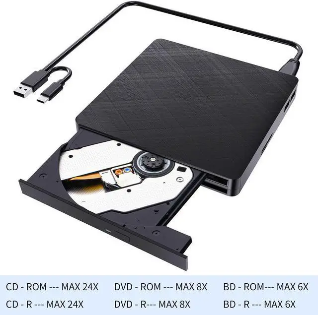 Alt view image 3 of 7 - External Blu Ray CD DVD Drive, [5 in 1] USB 3.0 & Type-C External CD/DVD Blu-Ray Burner Writer with SD/TF & USB Ports, Slim Optical 3D BD Bluray Optical Drive Compatible with Windows 10/8/7, MacOS