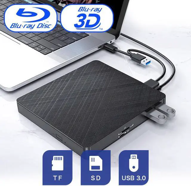 Main image of External Blu Ray CD DVD Drive, [5 in 1] USB 3.0 & Type-C External CD/DVD Blu-Ray Burner Writer with SD/TF & USB Ports, Slim Optical 3D BD Bluray Optical Drive Compatible with Windows 10/8/7, MacOS