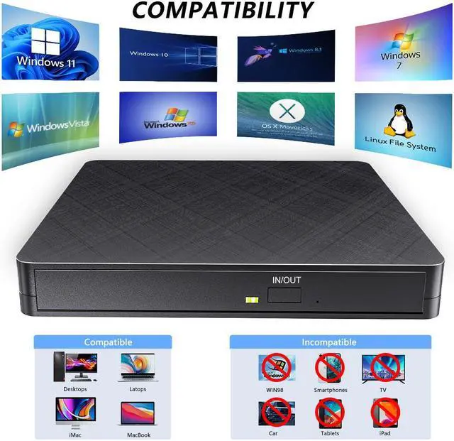 Alt view image 6 of 7 - External Blu Ray CD DVD Drive, [5 in 1] USB 3.0 & Type-C External CD/DVD Blu-Ray Burner Writer with SD/TF & USB Ports, Slim Optical 3D BD Bluray Optical Drive Compatible with Windows 10/8/7, MacOS