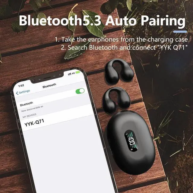 Alt view image 2 of 7 - Wireless Headphones, Bluetooth Ear Clip Earphones, 30H Playtime Open Ear Clip Headphones with Mic, Mini Wireless Earbuds Bluetooth for Running Sport Gym, USB-C, Compatible with iPhone Android (Black)