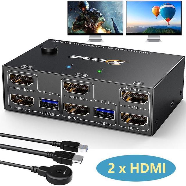  USB 3.0 Dual Monitor KVM Switch HDMI 2 Port, 4K@60Hz