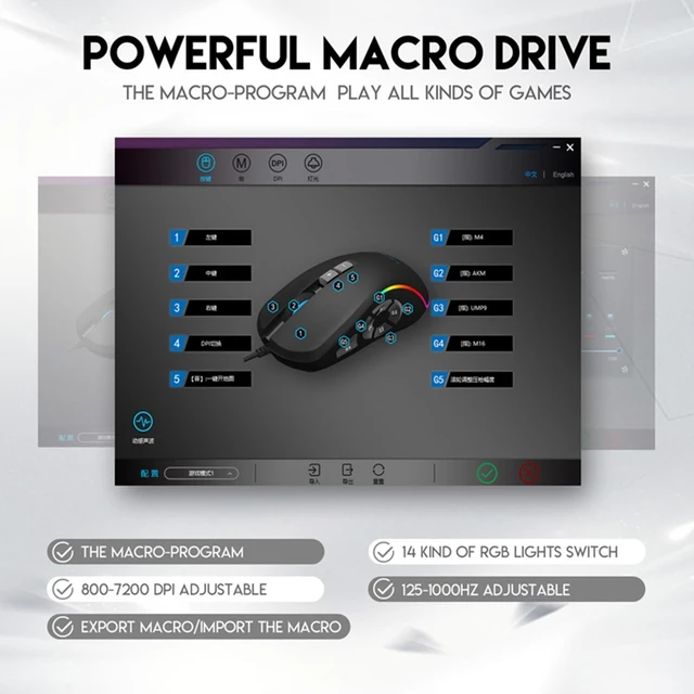Alt view image 5 of 7 - USB Wired Gaming Mouse with 14 Colors RGB Backlit, 6400 DPI Adjustable, Gaming Mice with 10 Programmable Macro Buttons & Fire Button, PC Gaming Mouse for Windows/Mac, Black
