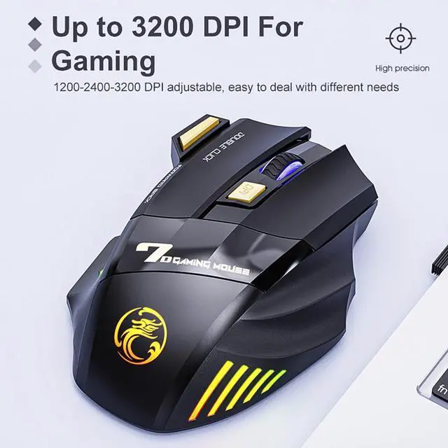 Alt view image 6 of 7 - 7 Colors RGB Wireless Mouse, 2.4Ghz Wireless Gaming Mouse for Gamer, Computer Mouse Ergonomic Gaming Mousewith 7 Buttons, 1200/2400/3200 DPI,  Rechargeable Wireless Mouse For Laptop PC