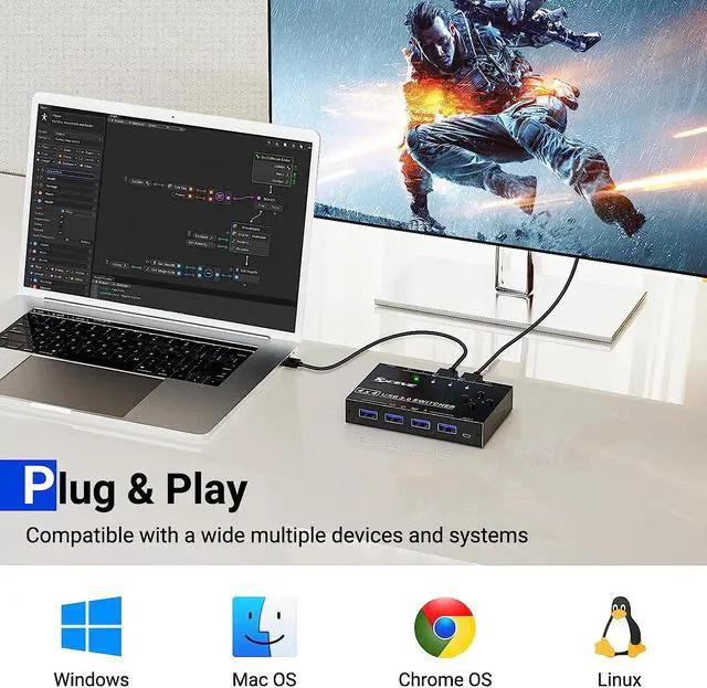 Alt view image 6 of 7 - 4x4 USB 3.0 Switch, 4 Port USB Switch Selector for 4 Computers Sharing 4 USB Devices, Keyboard Mouse Switch, USB Switcher Compatible with Mac/Windows/Linux,Wired Remote and 4 USB 3.0 Cable Included