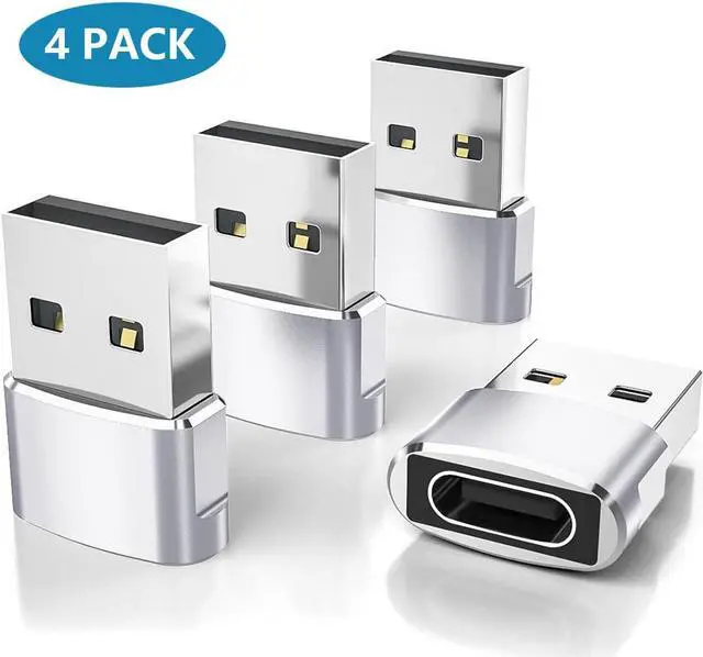 Main image of [4 PACK] USB to USB C Adapter,Type C Female to USB A Male Charger Cable Converter for i-P-hone 14 13 12 11 Pro Max, i-Pad 9 10 Air 5 Mini 6, A-p-p-l-e Watch, S-a-m-s-u-n-g Galaxy S23 S22 S21 (Silver)