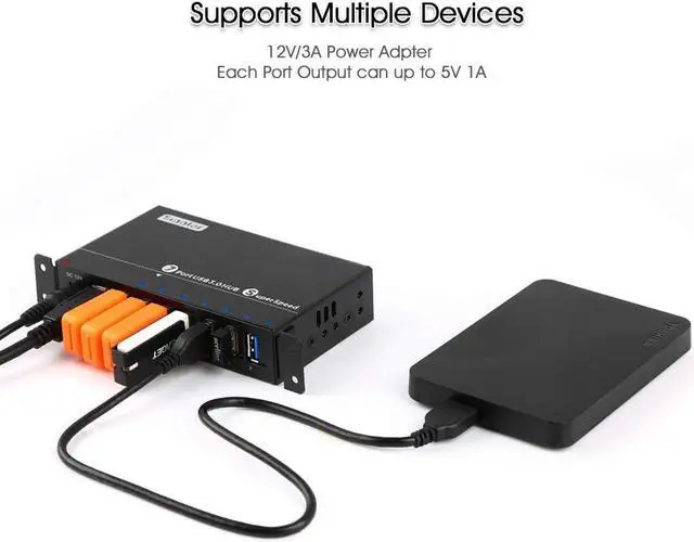 Alt view image 5 of 7 - Powered USB Hub, 7-Port USB 3.0 Hub with LED Indicator Multiport USB Spilitter with 12V/3A/36W Power Adapter- Up to 5Gbps Sync & High-Speed Data Transfer - Mounting Brackets for Phone MB Laptop Tablet