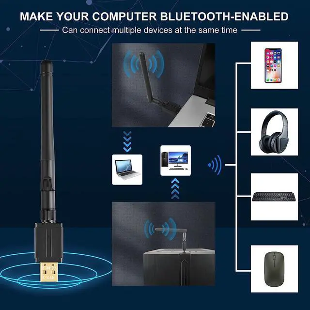 Alt view image 3 of 7 - USB Bluetooth Adapter for PC, Plug and Play Bluetooth 5.3 Dongle, 328FT/100M Long Distance Wireless Transfer USB Bluetooth 5.3 Adapter for Desktop Laptop PC with Windows 11/10/8.1 (Black)