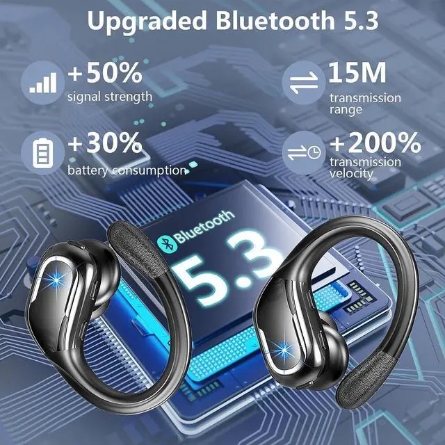 Alt view image 3 of 7 - True Wireless Earbuds, Bluetooth 5.3 Headphones Wireless with CVC8.0 Noise Cancelling Mic, IP7 Waterproof Wireless Earphones Running 3D Stereo, 90H Bluetooth Sport Ear buds Earhooks for iOS/Android
