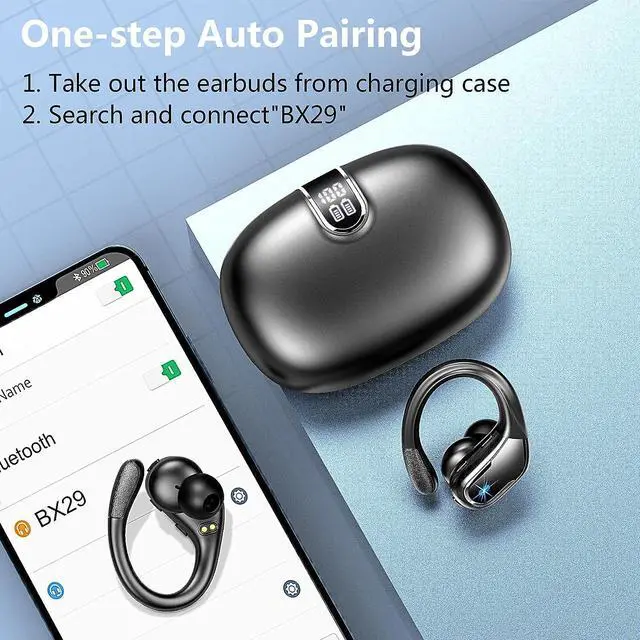 Alt view image 6 of 7 - True Wireless Earbuds, Bluetooth 5.3 Headphones Wireless with CVC8.0 Noise Cancelling Mic, IP7 Waterproof Wireless Earphones Running 3D Stereo, 90H Bluetooth Sport Ear buds Earhooks for iOS/Android