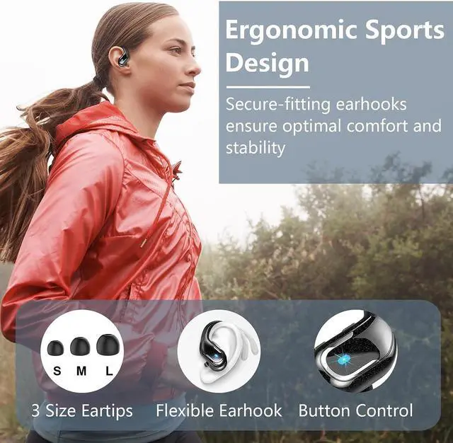 Alt view image 4 of 7 - True Wireless Earbuds, Bluetooth 5.3 Headphones Wireless with CVC8.0 Noise Cancelling Mic, IP7 Waterproof Wireless Earphones Running 3D Stereo, 90H Bluetooth Sport Ear buds Earhooks for iOS/Android